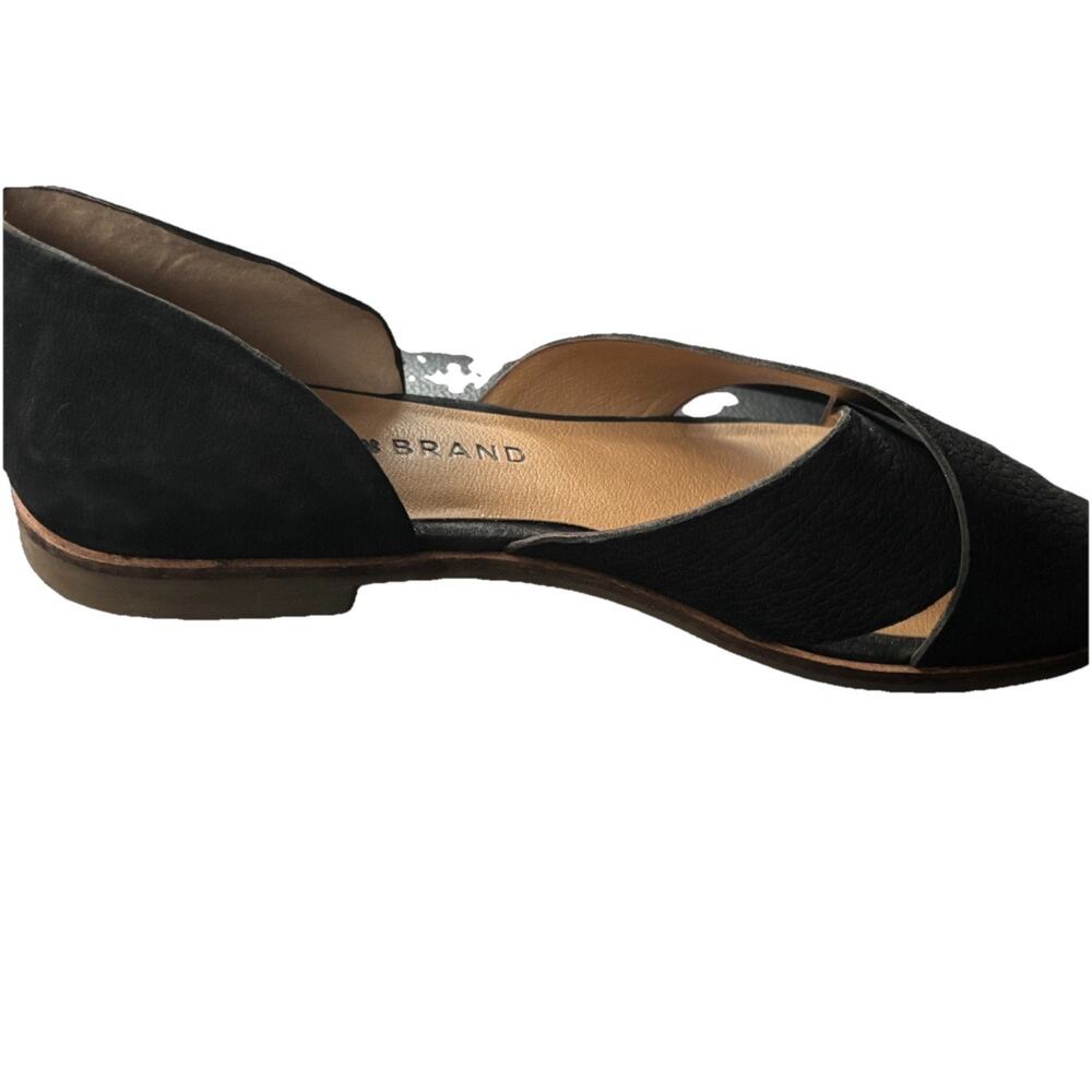 Lucky Brand Gallah Flat Sandal Women Sz 6.5 Black Suede Criss Cross Slip On